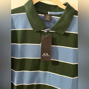 NWT Oakley Retro Striped Short Sleeve Polo Size XL Green and Light Blue